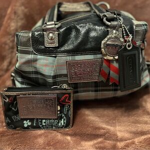 Coach poppy tartan small bag with small wallet